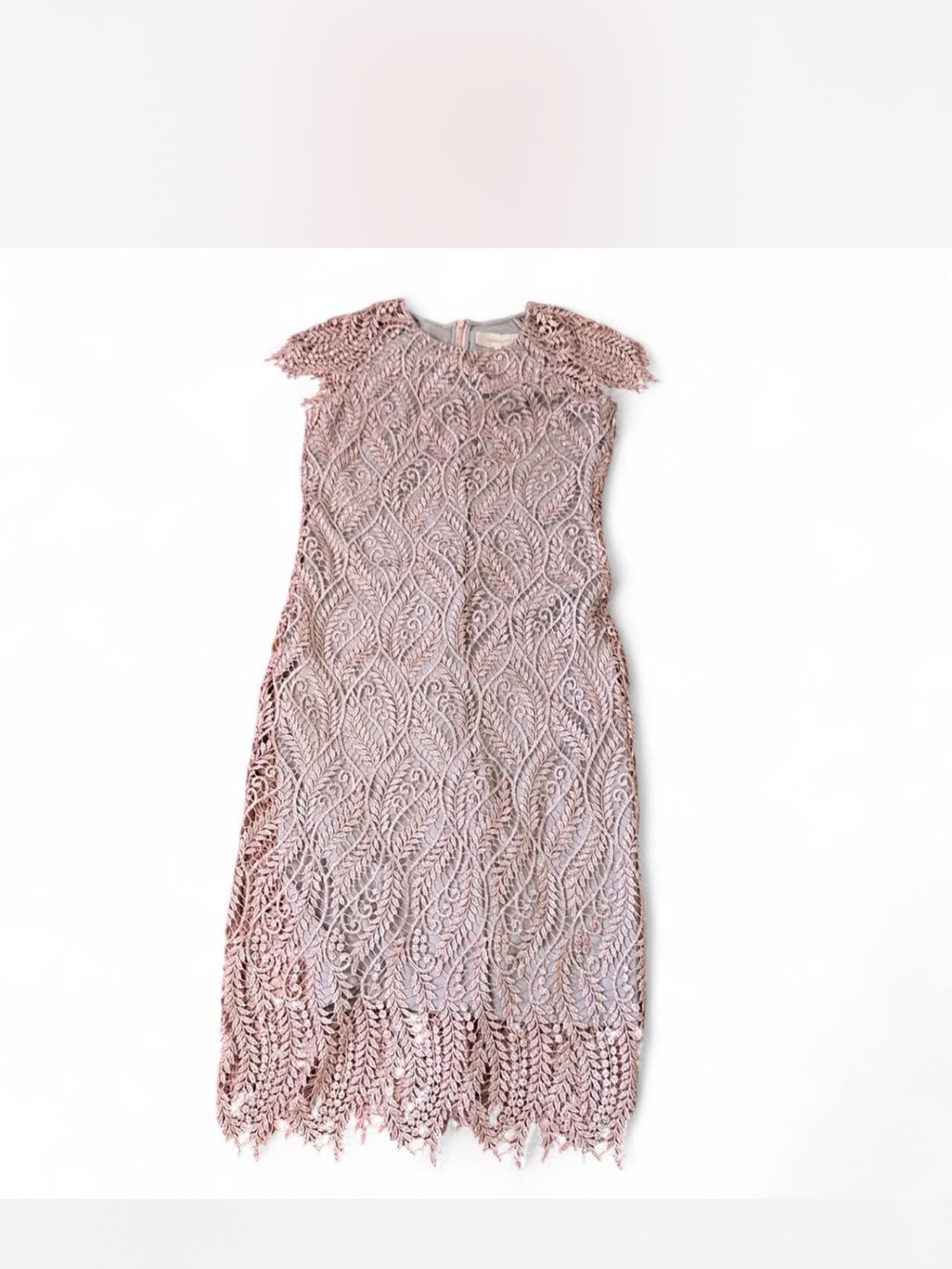 BHLDN Anthropologie Mignon Doo Pierre Rose Gold Lace Midi Dress size 0